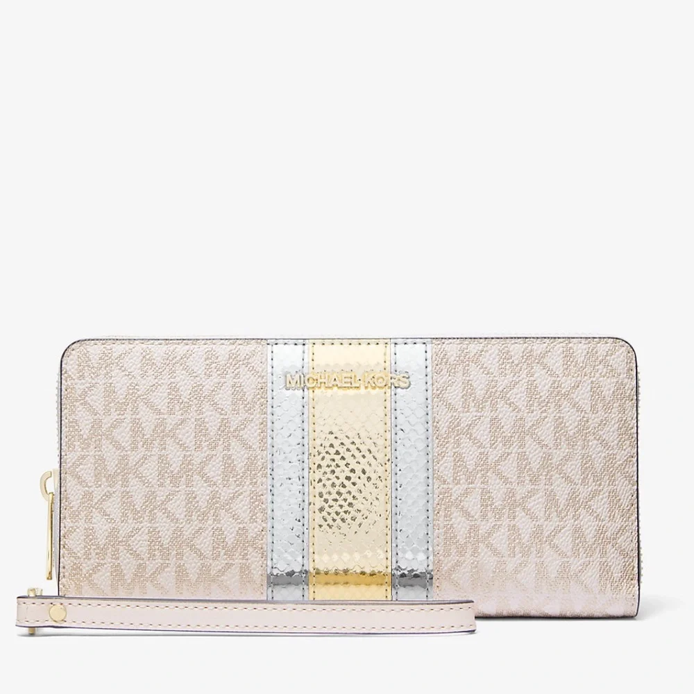 Michael Kors Jet Set Travel Large Signature Logo and Metallic Continental Wallet